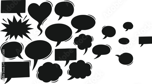 Various black comic book style speech bubbles and thought clouds vector graphic illustration