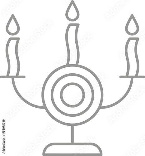Minimalist vector graphic illustration of a three-armed candelabra with candles