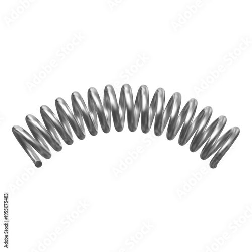 Curved silver metal spring, steel component., icon.