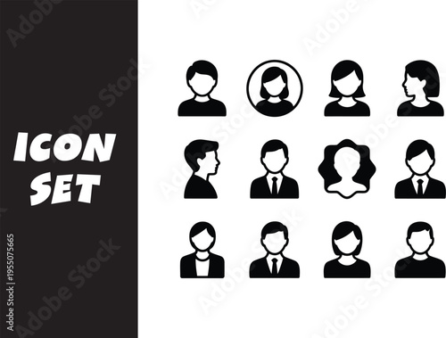 Diverse set of black and white icon silhouettes representing different people and professions