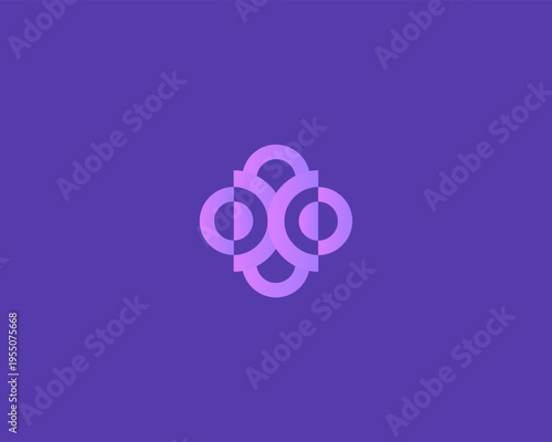 Abstract geometric logo with overlapping circles resembling a shopping bag. Elegant purple vector symbol perfect for e-commerce, retail, wellness, beauty and digital marketplace branding.