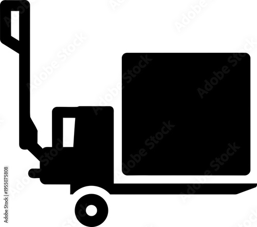Pallet jack with box icon. Industrial warehouse equipment logistic delivery freight transportation service symbol. Vector illustration