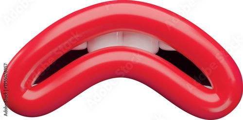 Sad mouth expression, vector cartoon 3D disappointed character open mouth, dissatisfied comic funny red lips and teeth