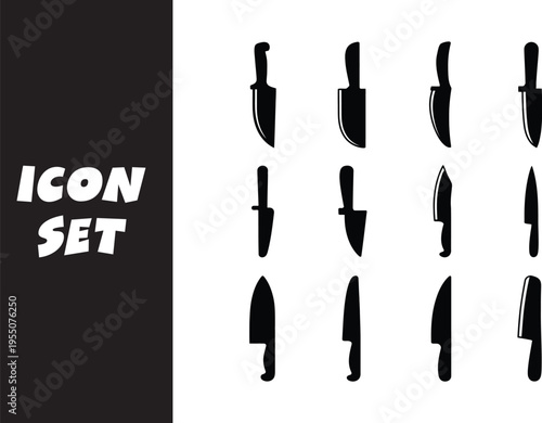 Set of diverse knife icons displayed in a grid layout for design use