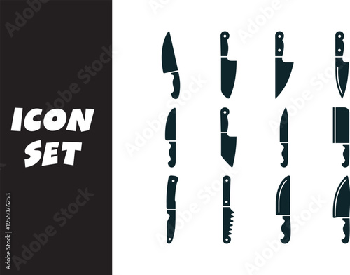 Collection of various knife icons displayed in an organized icon set layout