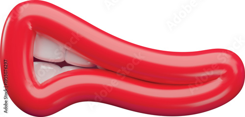 Grin mouth expression, cartoon nervous emoji emoticon 3D irritated character mouth, comic funny red lips and teeth
