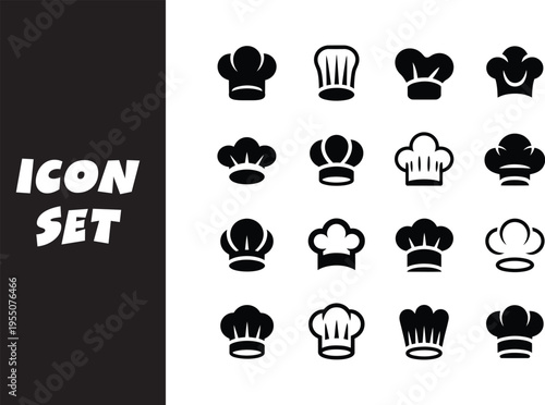 Collection of diverse chef and culinary professional headwear icons