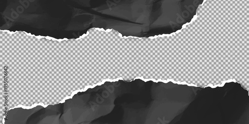 Torn paper, black, with a wrinkled texture along the top and bottom borders of the banner.