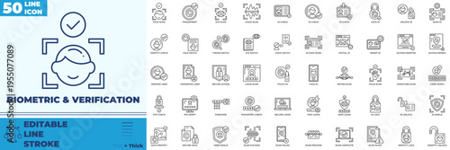 Biometric And Verification Line Editable Icons set