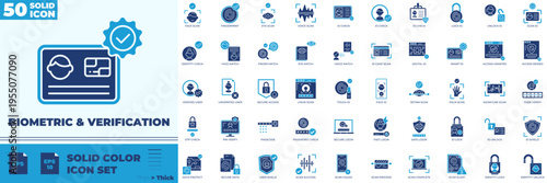 Biometric And Verification Solid Color Editable Icons set