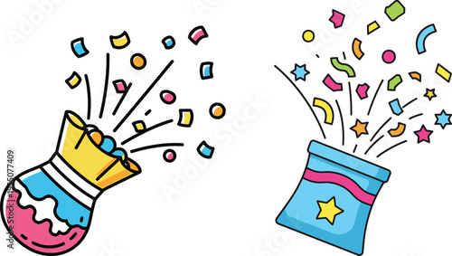 Confetti Party Popper Explosion – Celebration Burst Cartoon Illustration