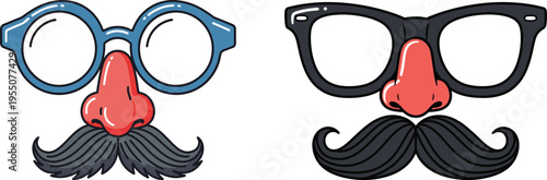 Disguise set with glasses, mustaches, and red noses