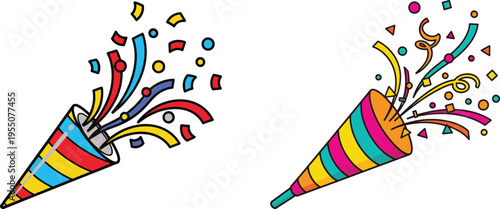 Party Popper with Confetti Explosion – Celebration and Festive Cartoon Illustration