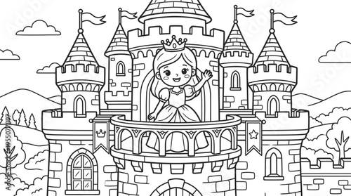 Little girl wearing a crown waving.