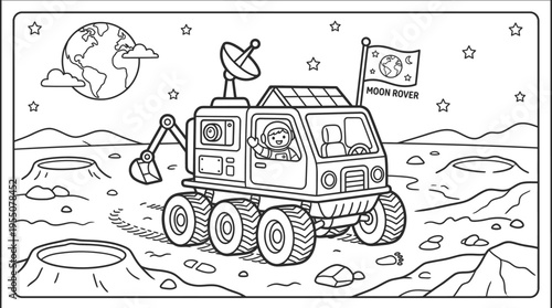 Lunar rover on moon surface exploration.