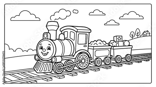 Smiling Steam Train Engine Locomotive.