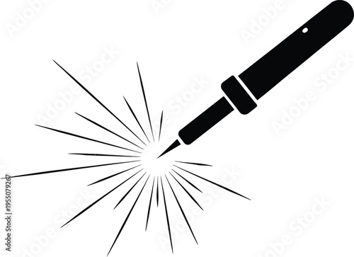 Professional black silhouette icon of a welding mask and industrial gas torch with a vibrant orange flame for metalwork fabrication and construction workshop design AI Generative