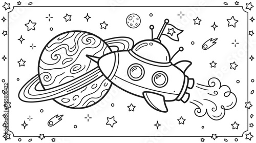 Space Rocket Ship Traveling Through Cosmos.