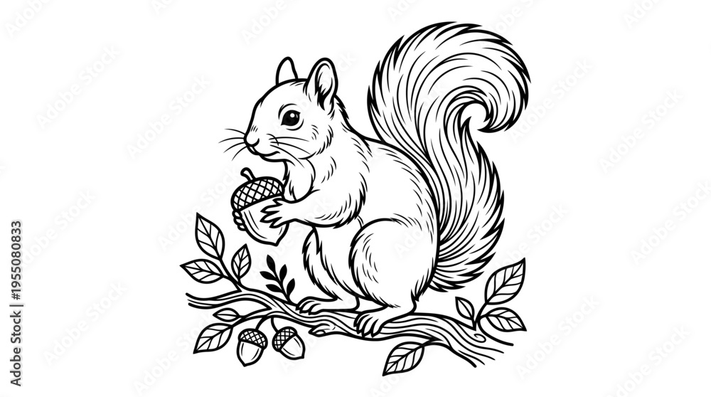 Obraz premium Squirrel Holding Acorn in Tree Branch.