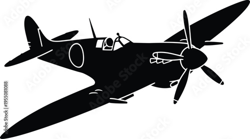 Ve day tribute vintage british warplane silhouette on victory in europe day