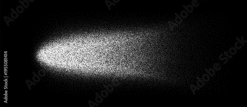 Abstract white stippled capsule with grainy gradient on black. Retro dotwork noise texture for neo-minimalist design, vintage overlays, and tactile realism branding.