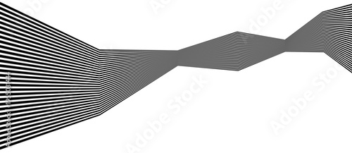 Abstract monochrome vector art featuring zig-zagging parallel lines in linear perspective. Minimalist geometric composition with optical illusion for modern tech branding and architecture.
