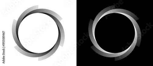 Abstract monochrome circular vortex with six radiating jagged segments. Minimalist geometric swirl for modern branding, technology logos, and industrial graphic elements.