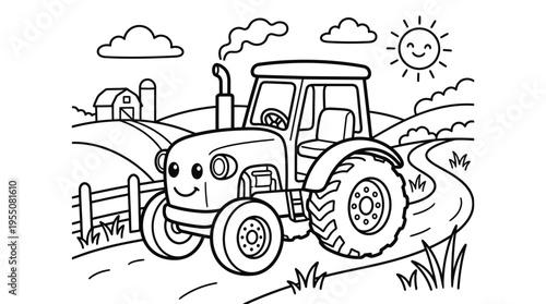 Smiling Tractor Farm Vehicle Machine.