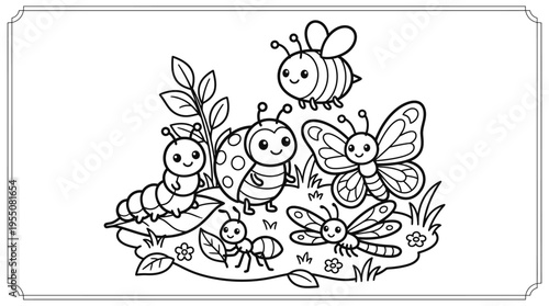 Cute cartoon insects and butterfly friends.