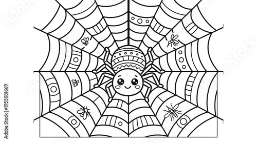 Smiling Spider in Web Closeup View.