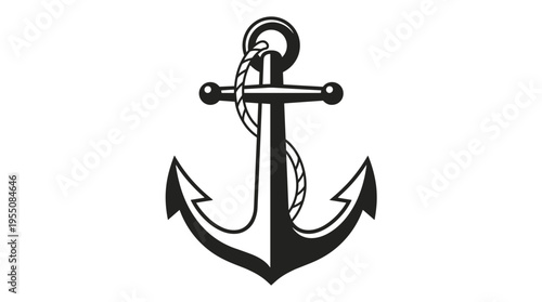 Illustration of a classic sea anchor in vector form, depicting a nautical vessel mooring device with a traditional ship accessory set against a white background, a monochrome sailor tattoo design