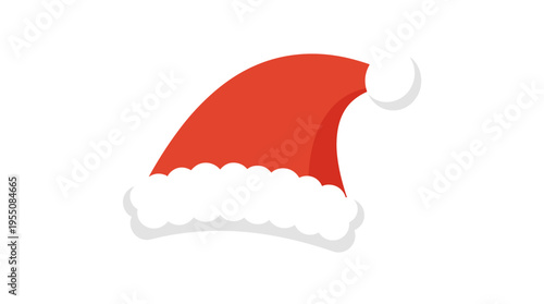 A flat vector illustration of Santa Claus’s cap, a festive Christmas hat and traditional Xmas headdress set against a white background, evoking warm winter headwear and a humorous headdress that also