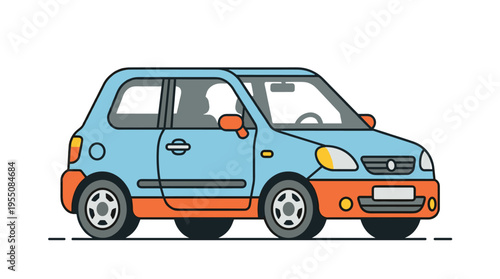 Road vehicle for passengers, a wheeled motorized transport with two doors, depicted as a flat vector illustration on a white background