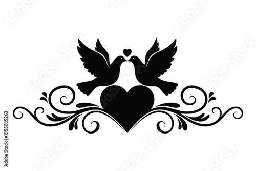 Love birds and heart vector illustration