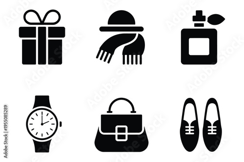 Gift and fashion accessories icons