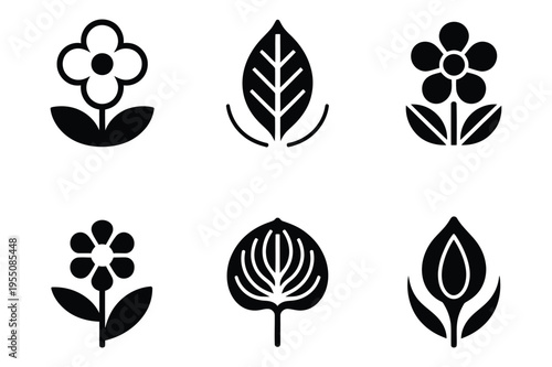 Floral icons: stylized flowers and leaves, nature elements