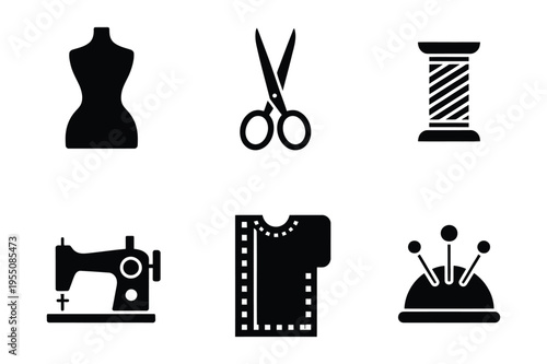 Sewing and tailoring icons: crafting and fashion design tools