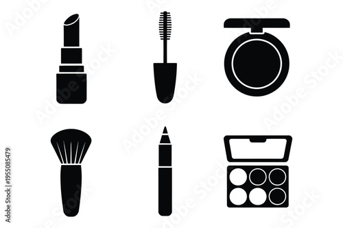 Makeup and cosmetics icons: beauty products and tools