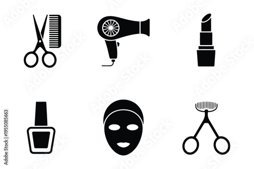 Beauty salon icons black silhouette vector set with nail polish