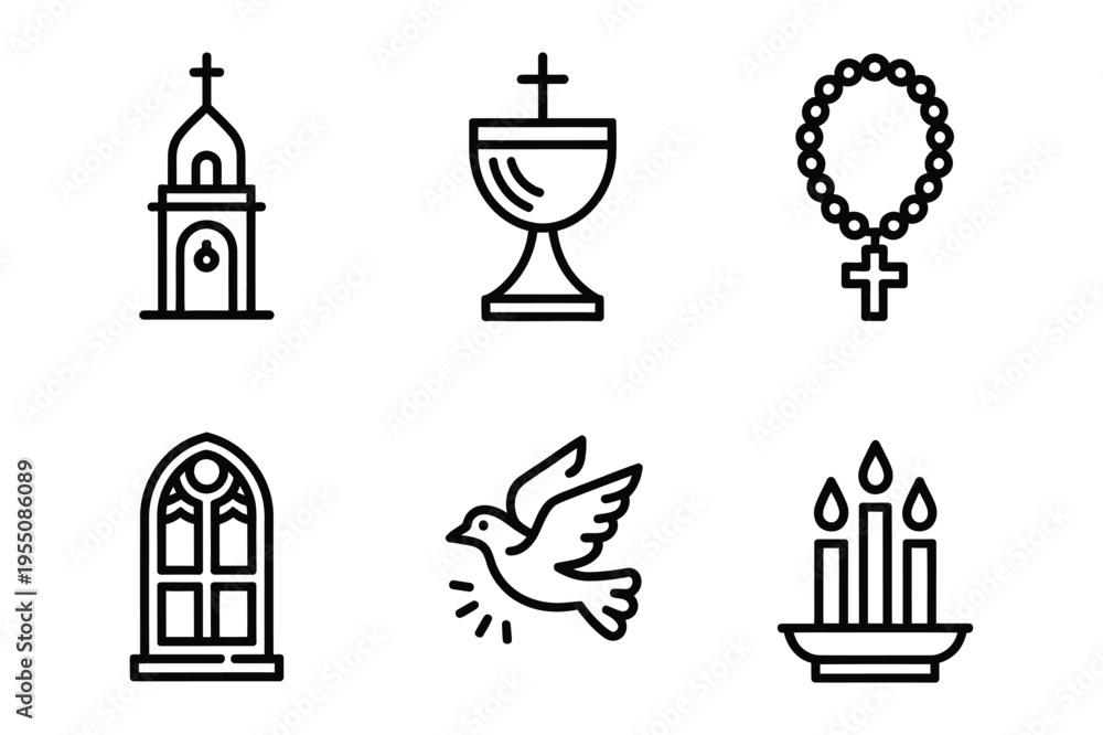 Fototapeta premium Christianity icons - church, chalice, rosary, dove