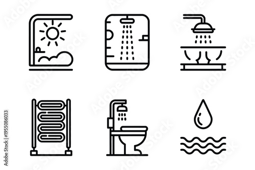 Bathroom icons set - toilet, shower, sink and water symbols