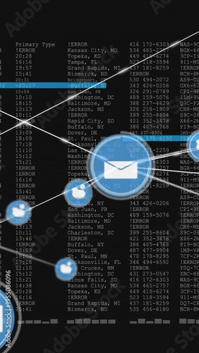 Pulsing blue node mail s-ring drawing white-lines over HUD, term locs nums ERROR blue bars sweeping