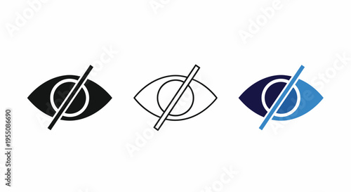 Invisible Eye Icon Set Symbolizing Privacy Isolated on White Background