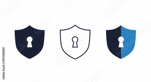 Security Shield Keyhole Icon Set Isolated on White Background
