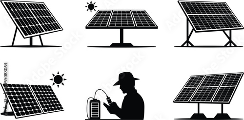 Collection of Solar Panel Icons and Silhouette Keywords: solar panel, solar energy, renewable
