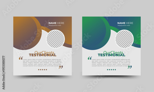 Modern clean client testimonial design template. Customer feedback and review social media post. Minimal corporate layout for branding, marketing, and promotion. 