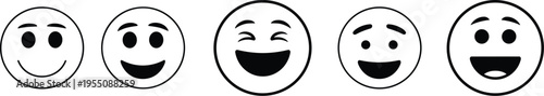 Set of Five Smiley Face Emoticons emoji happy