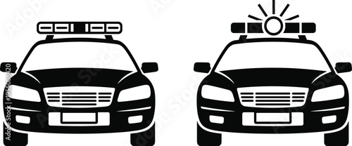 Two police car icons with flashing lights law enforcement