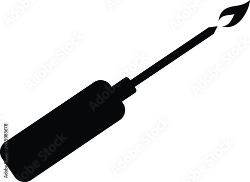 Professional minimalist black silhouette icon of an industrial gas torch or handheld soldering iron tool with a burning flame for welding, plumbing, and DIY metalwork repair concepts AI Generative
