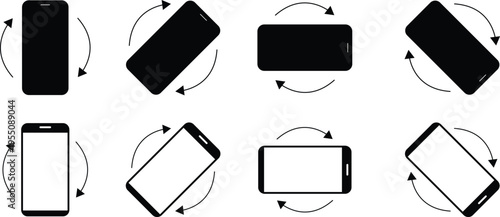 Rotate smartphone icon set. Rotate smartphone icon. Device rotation symbol. Rotate Mobile phone. Turn your device sign
